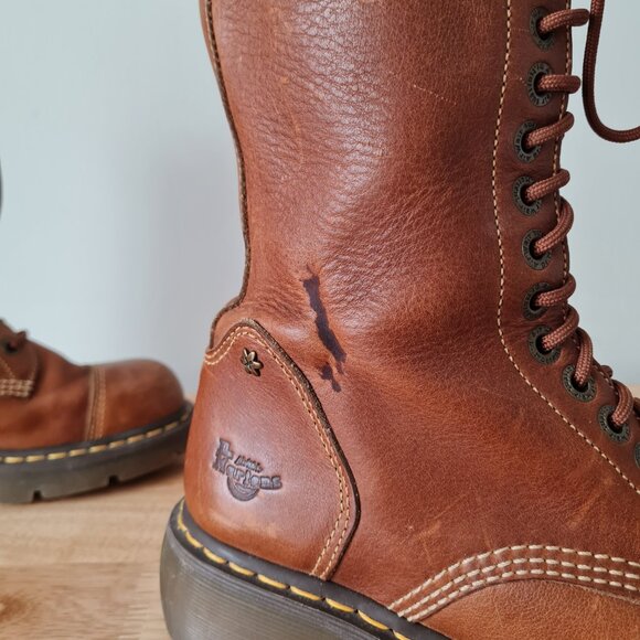 Dr Martens Miranda Lace Up Cognac Brown Combat Boots Vintage Y2K Leather US 10 - Picture 6 of 9
